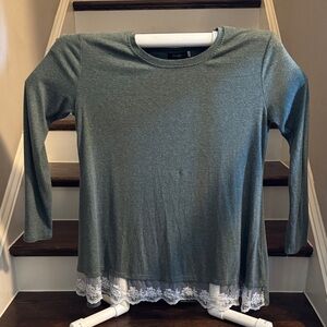 Chic Long Sleeve Top with Lace Hem